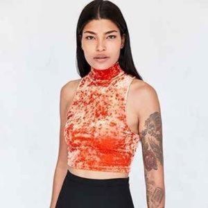 Silence + Noise orange crushed velvet racerback crop top